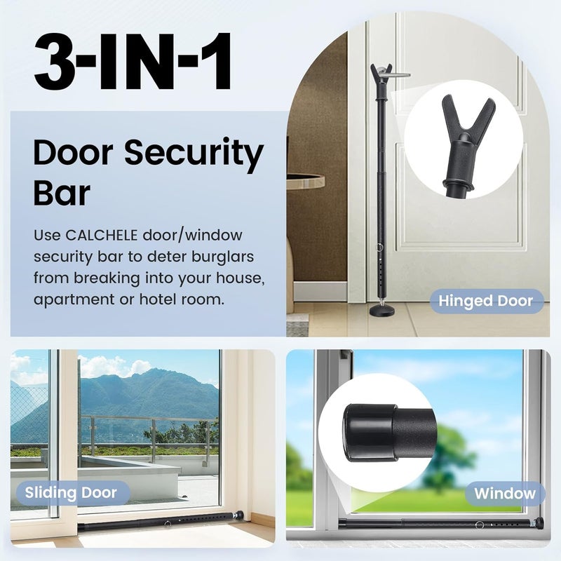 CALCHELE Sliding Door Security Bar 3 Pack, 20.5-51.8 Inch Adjustable Door Stoppers Security Sliding Glass Door Security Bar, Heavy Duty Window/Patio Door Security Bars Black - Image 2